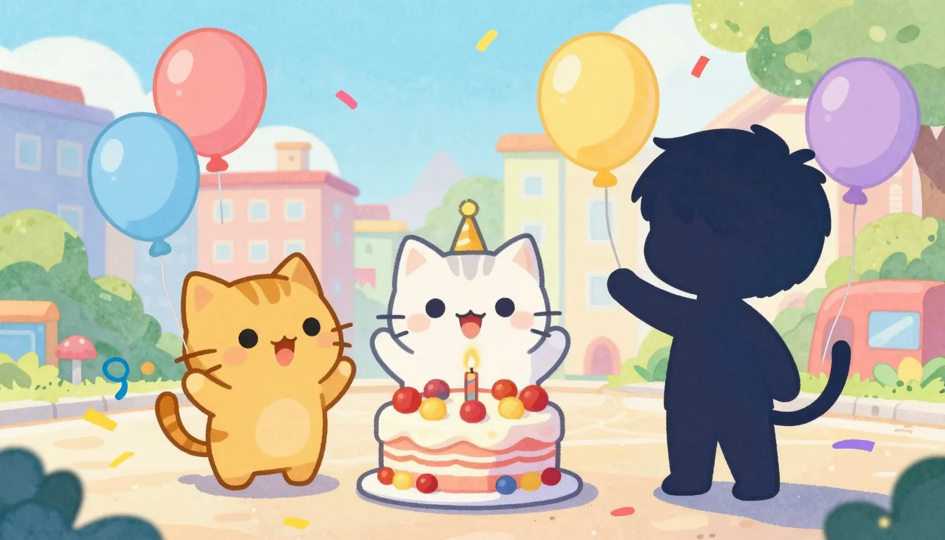 Vibrant watercolor style. Three cute cartoon kittens and a b...