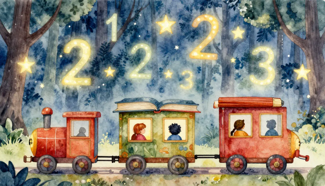 Watercolor style. A magical train made of books and pencils ...