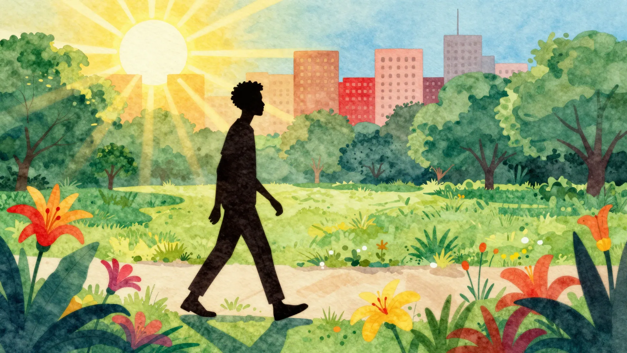 Vibrant watercolor style. Reggae style album cover, a silhou...