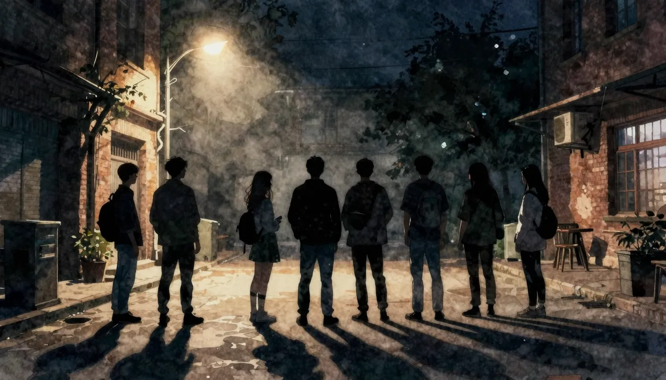 Watercolor style. Silhouette of a group of friends standing ...