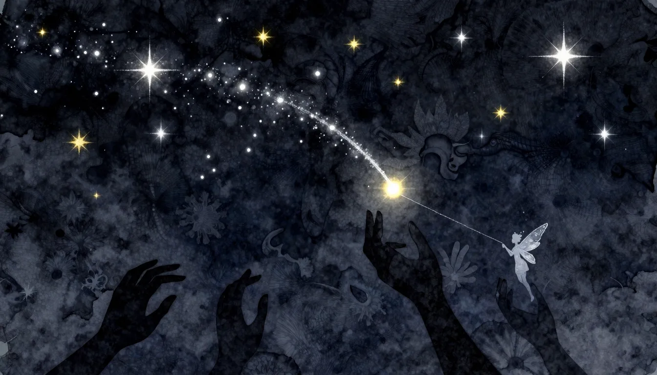 Watercolor style. A dark velvet night sky filled with bright...