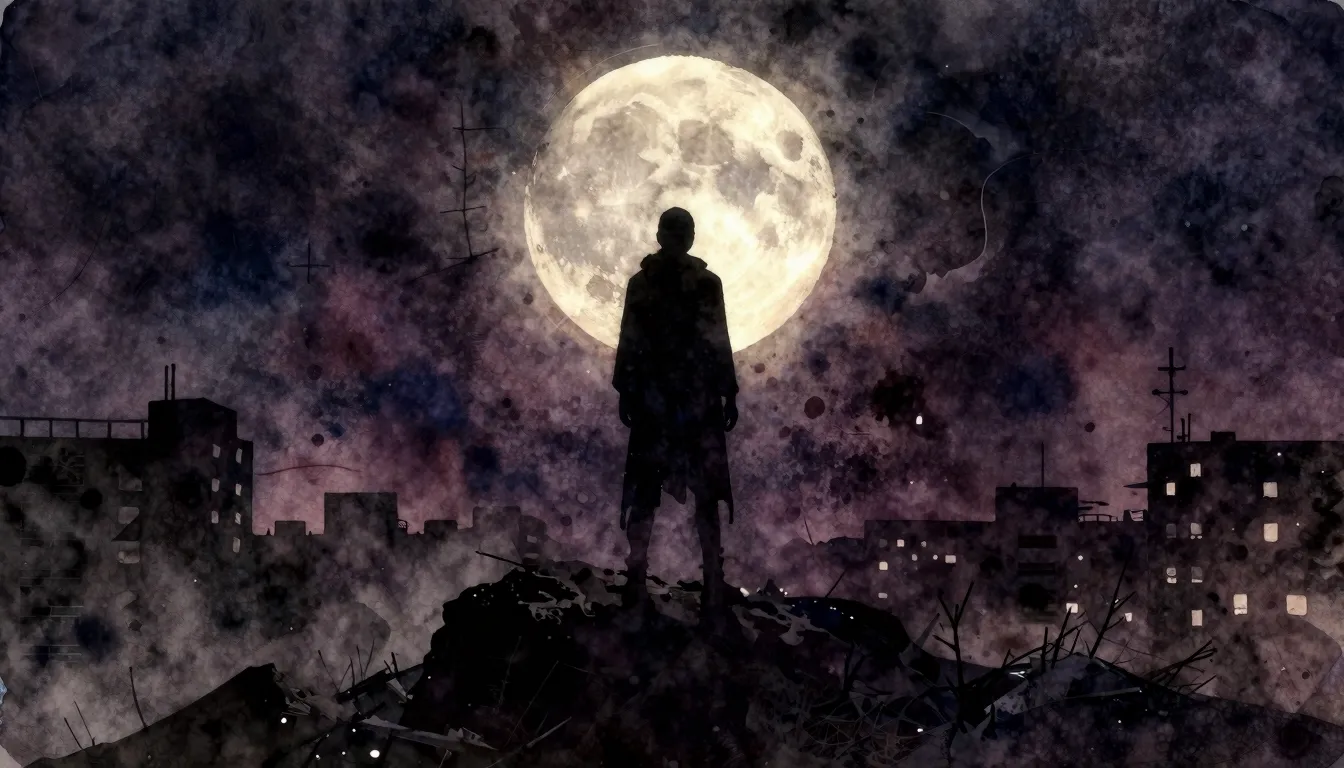 Vibrant watercolor style. A dark, moody rock album cover fea...