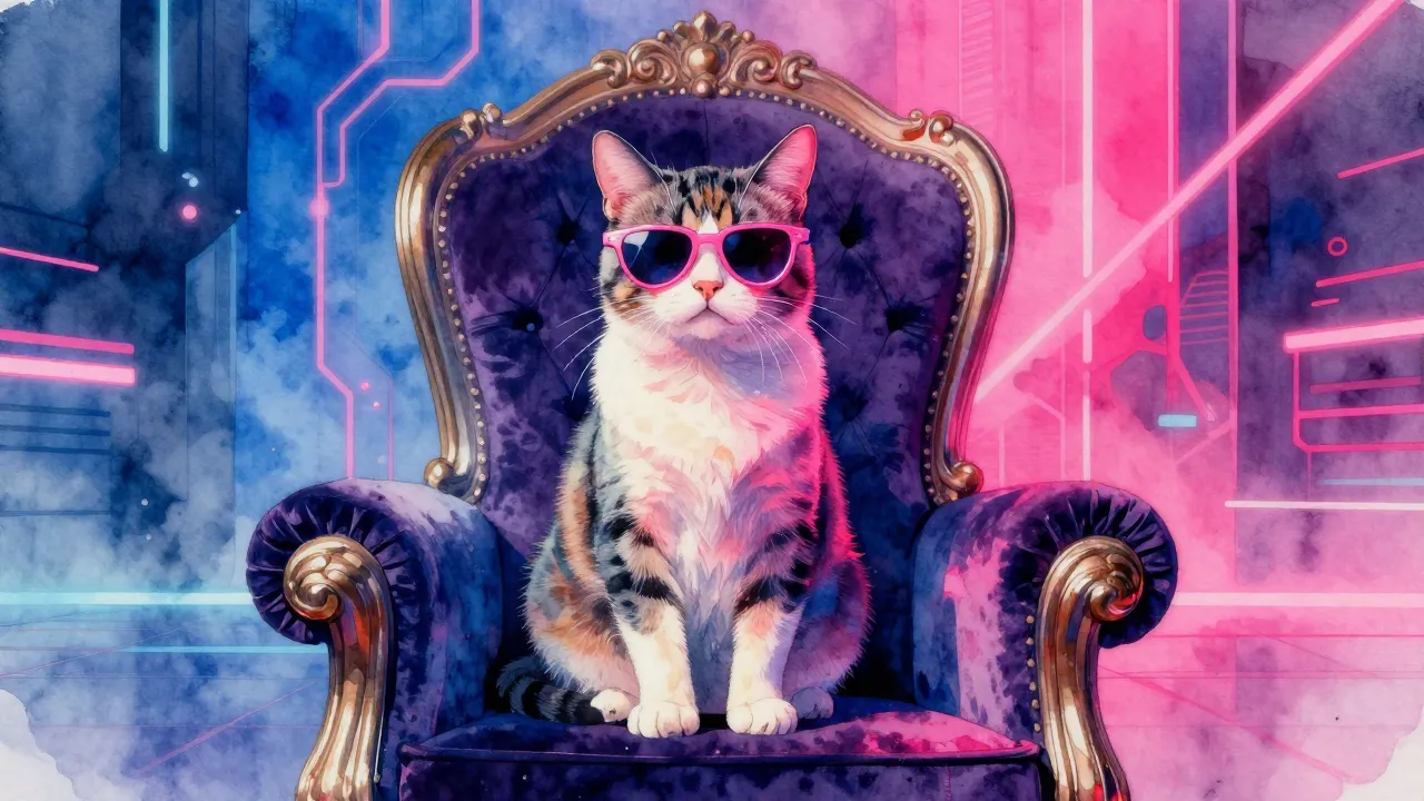 Vibrant watercolor style. High-energy synthwave style album ...