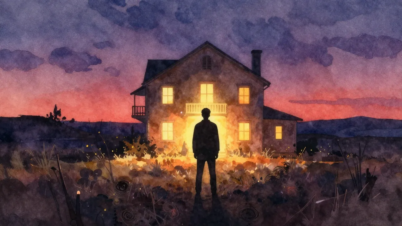 Vibrant watercolor style. A silhouette of a man standing in ...