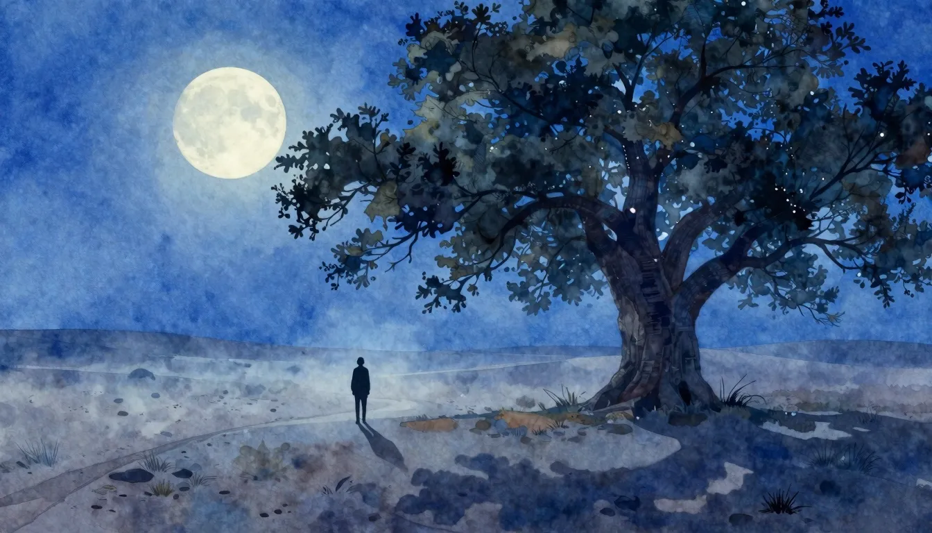 Vibrant watercolor style. A lonely silhouette of a person st...