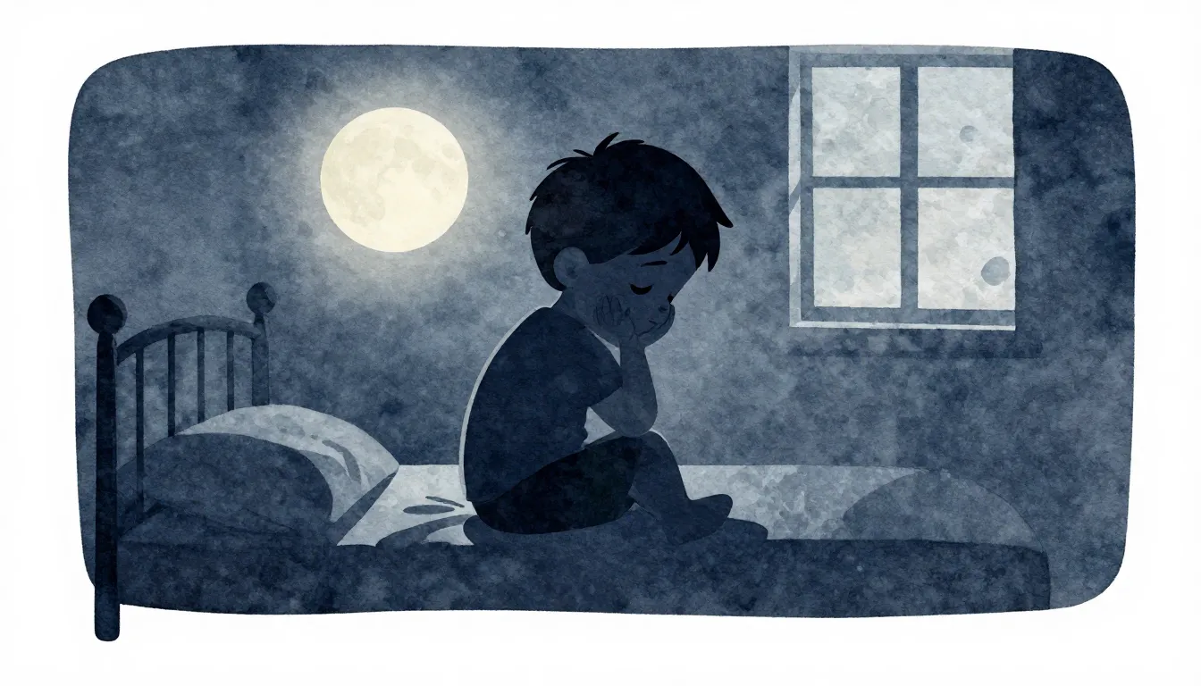 Watercolor style. Silhouette of a little boy sitting on a be...