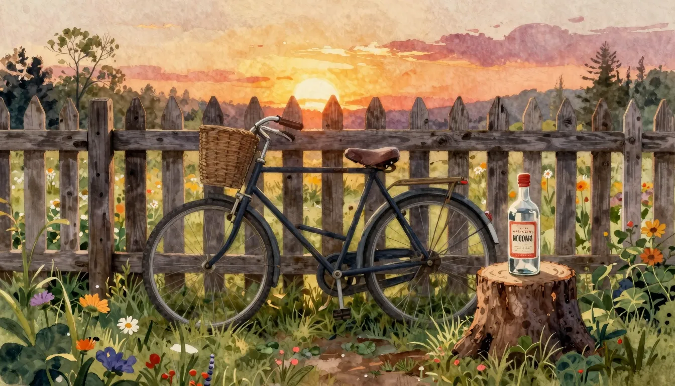 Vibrant watercolor style. A rustic folk-style illustration o...