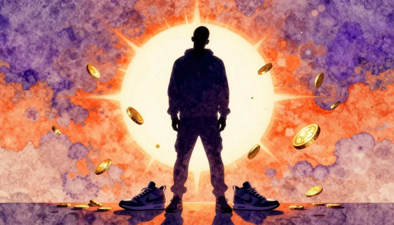 Vibrant watercolor style. Modern trap album cover, a dark si...