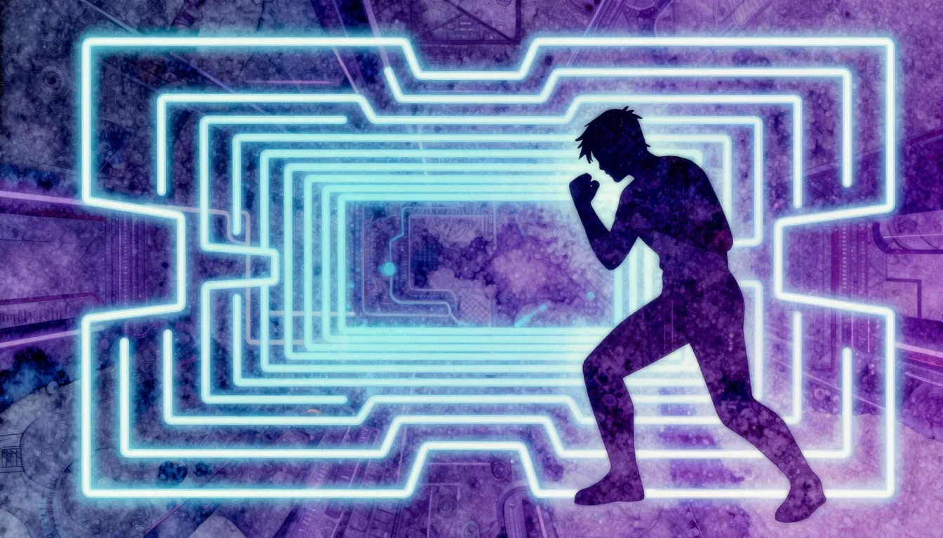 Vibrant watercolor style. Synthwave aesthetic, abstract geom...