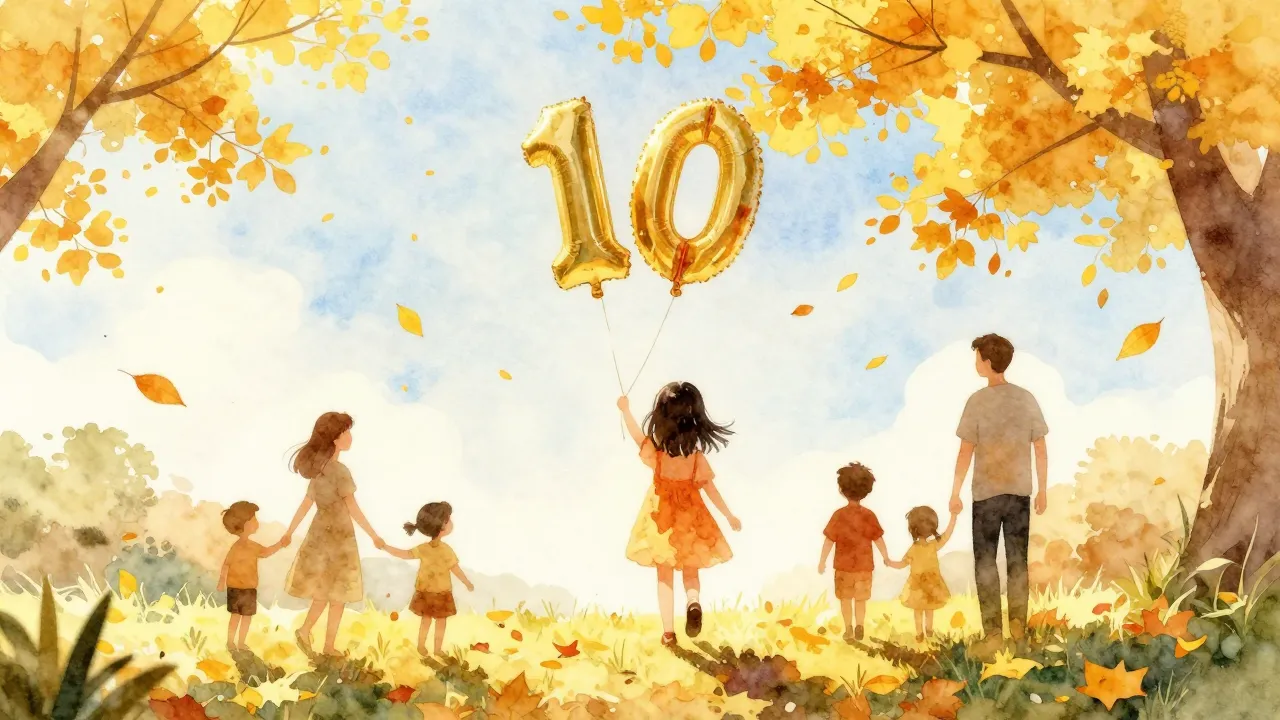 Watercolor style. A bright sunny autumn day, golden leaves f...