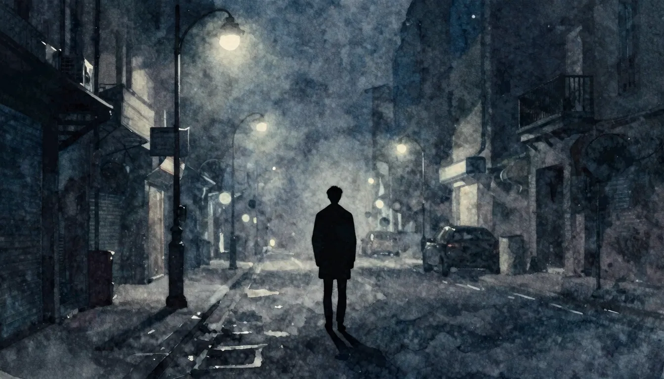 Vibrant watercolor style. A lonely silhouette standing on a ...