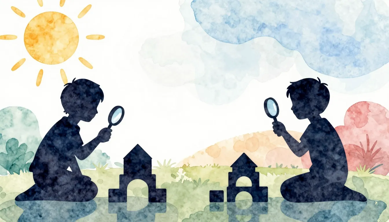 Watercolor style. Silhouettes of children playing with build...