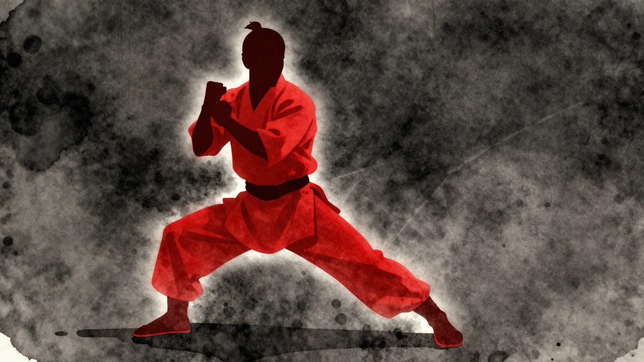 Vibrant watercolor style. A powerful, stylized silhouette of...