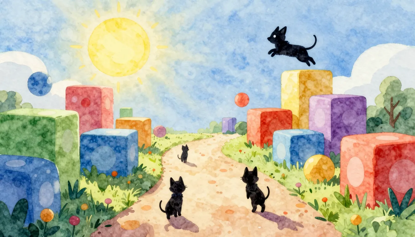 Watercolor style. A bright sun shining over a magical path w...