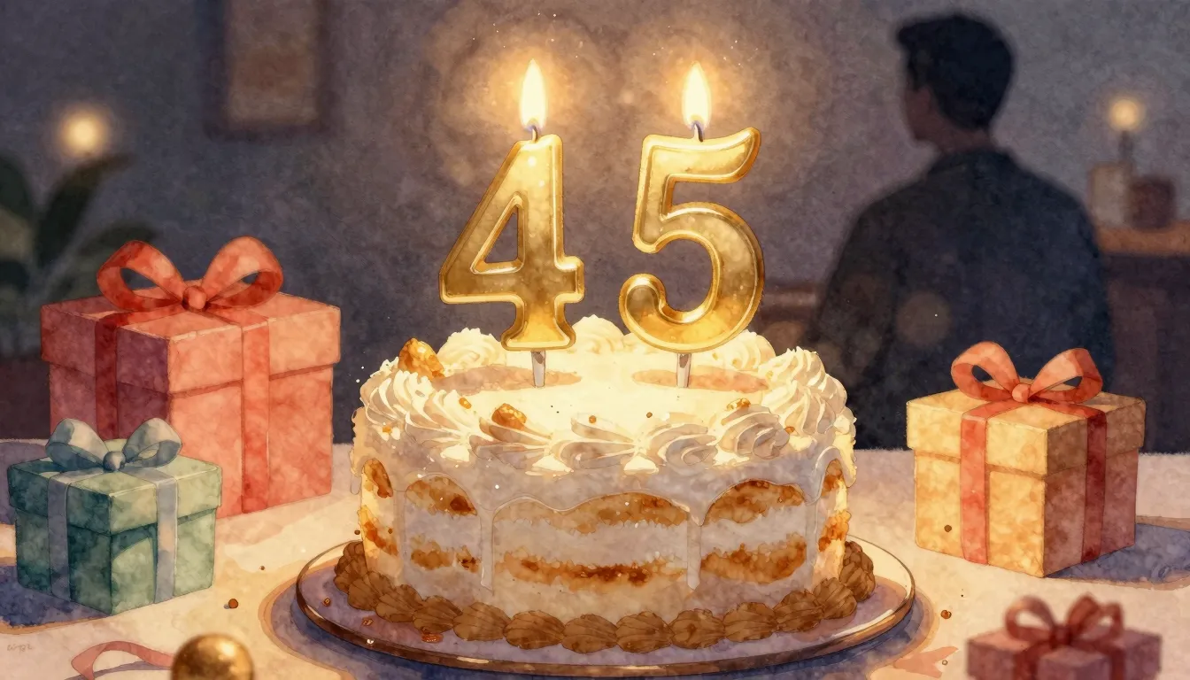 Watercolor style. A festive birthday cake with candles formi...