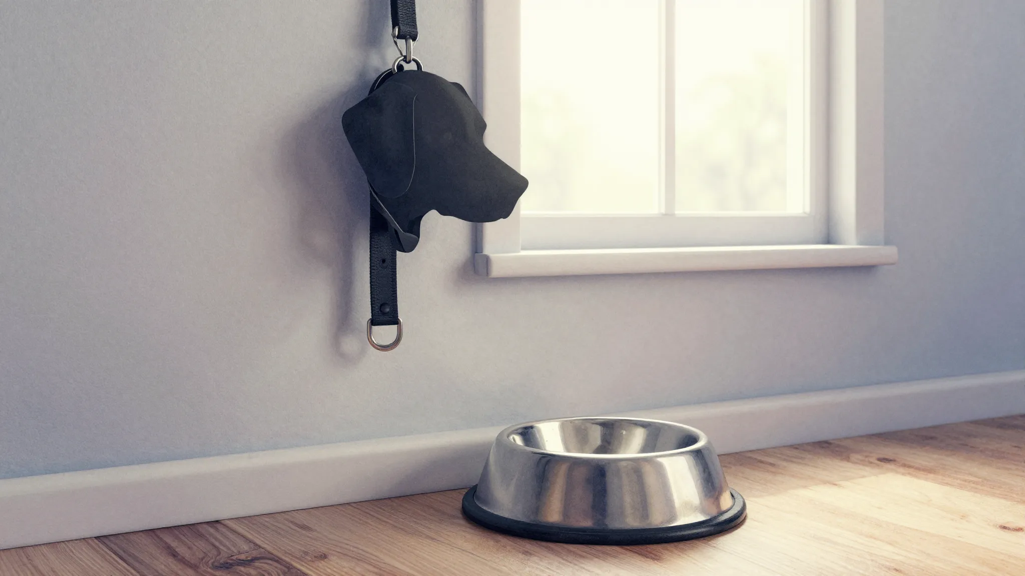Watercolor style. A silhouette of a dog collar hanging on a ...