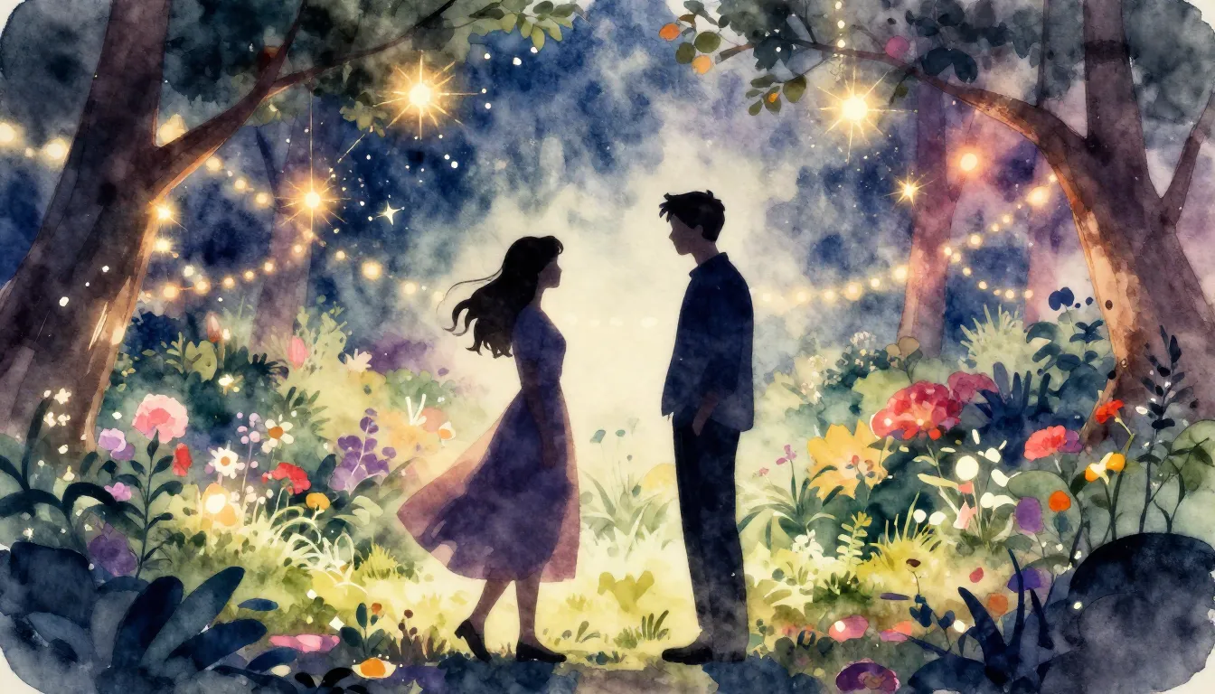 Vibrant watercolor style. A silhouette of a man and a woman ...