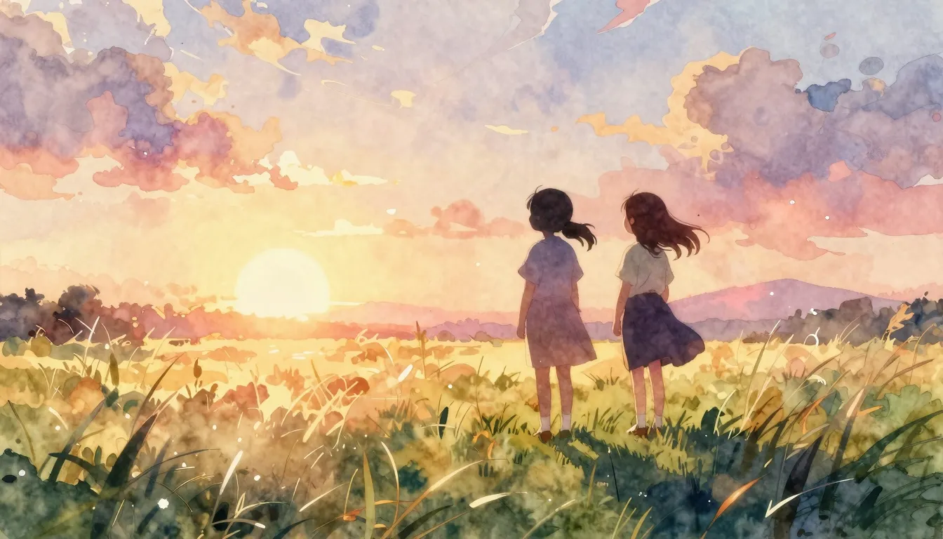 Vibrant watercolor style. A nostalgic and warm aesthetic, fe...