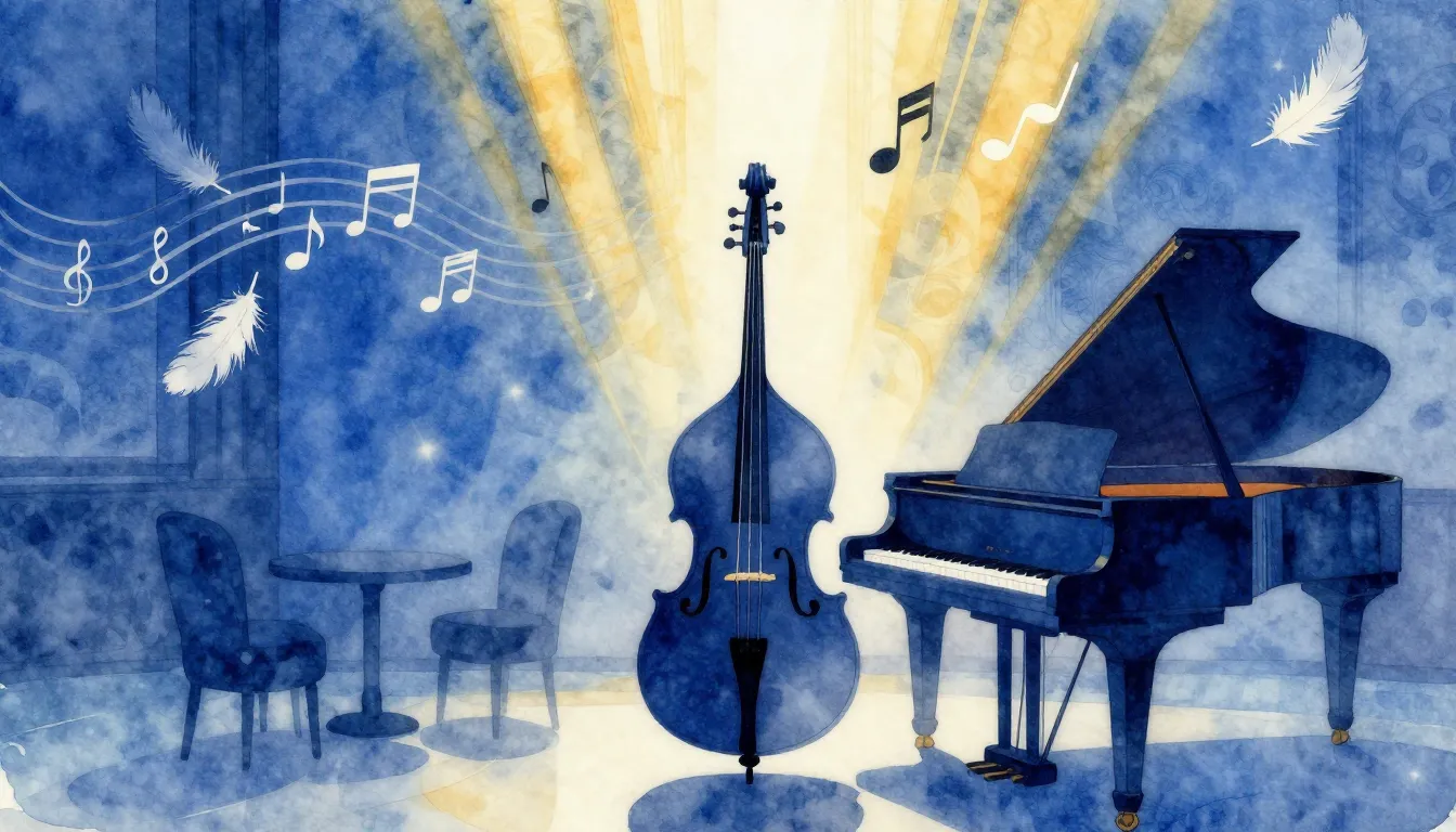 Vibrant watercolor style. A minimalist jazz album cover feat...