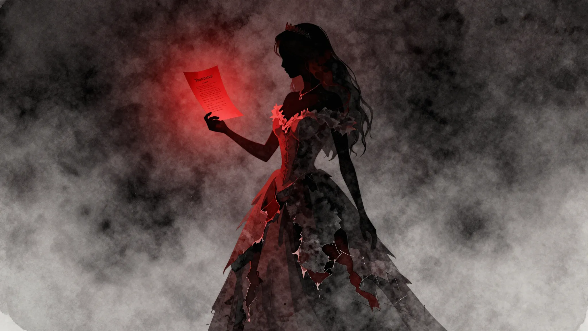 Watercolor style. Dark gothic atmosphere, silhouette of a br...