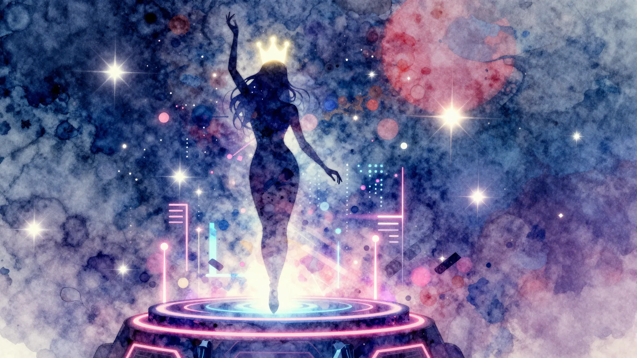 Vibrant watercolor style. Abstract silhouette of a graceful ...