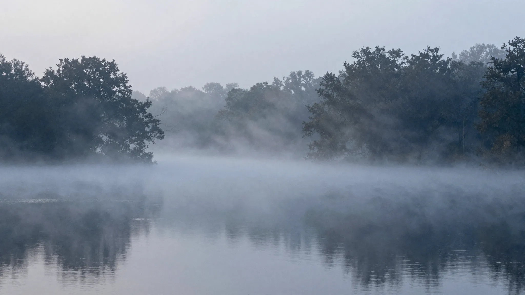 Watercolor style. A misty landscape at dawn, thick fog rolli...