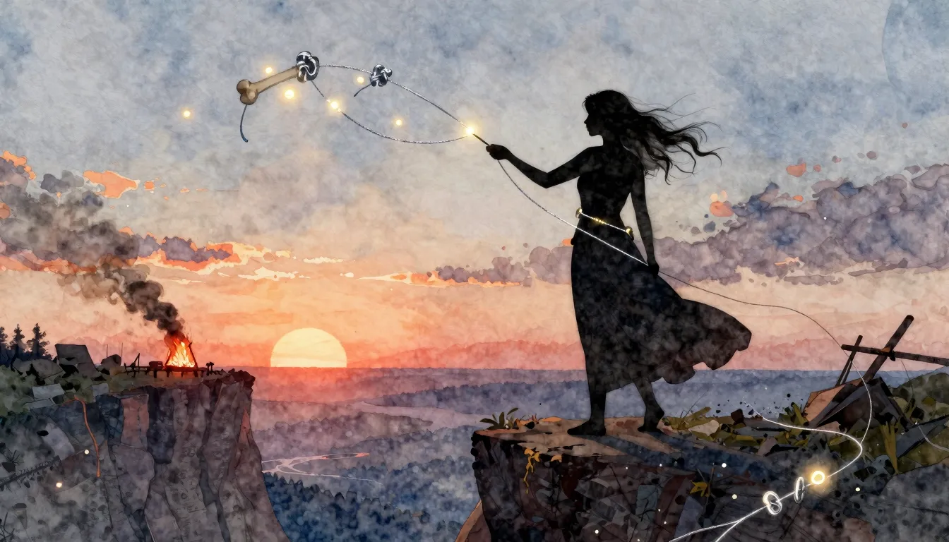 Watercolor style. A silhouette of a woman standing on the ed...