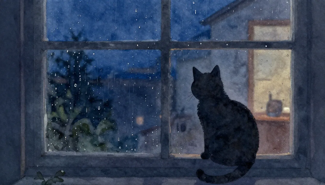 Watercolor style. Raindrops on a window pane, dark blue even...