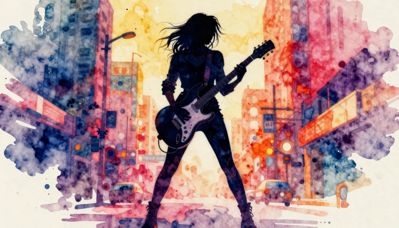 Vibrant watercolor style. Rock music album cover, a stylish ...