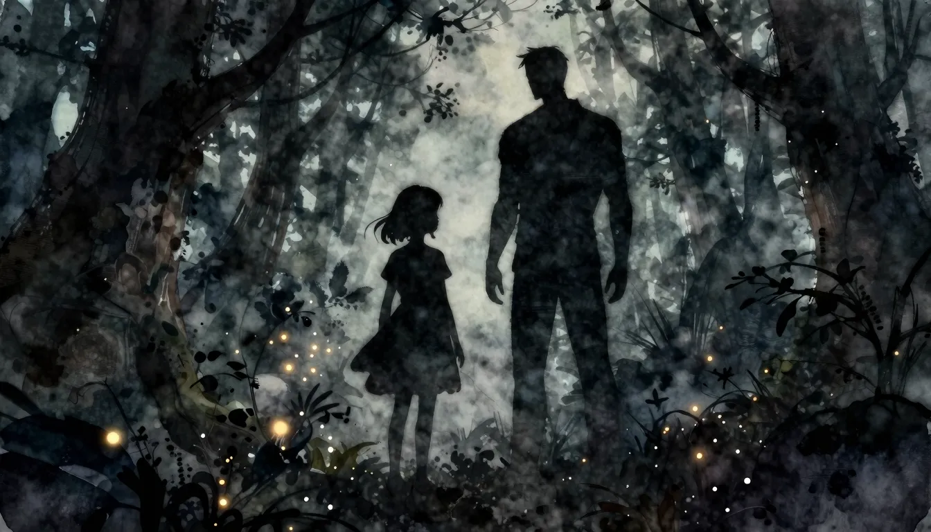 Watercolor style. Silhouette of a girl and a tall male figur...