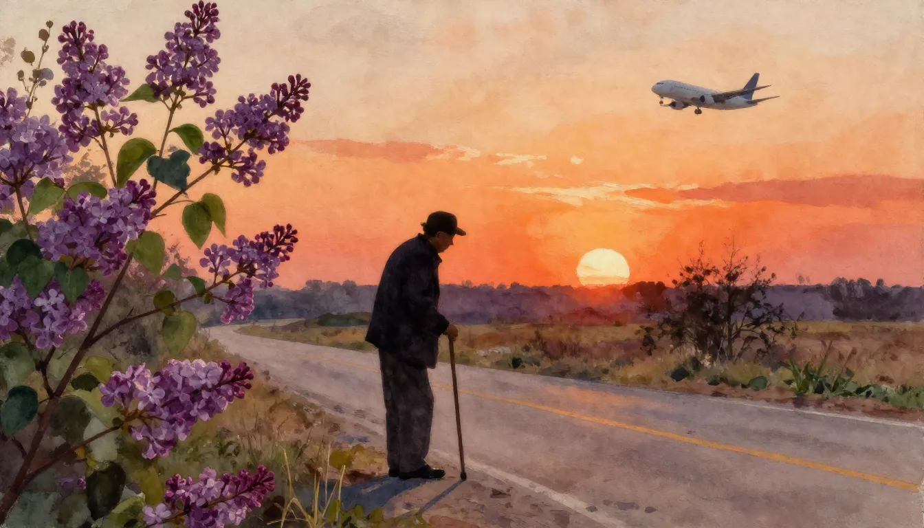 Vibrant watercolor style. A lonely silhouette of a veteran l...