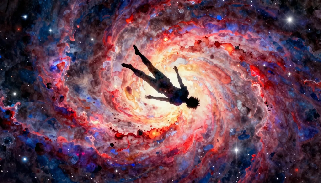 Vibrant watercolor style. A silhouette of a person falling g...