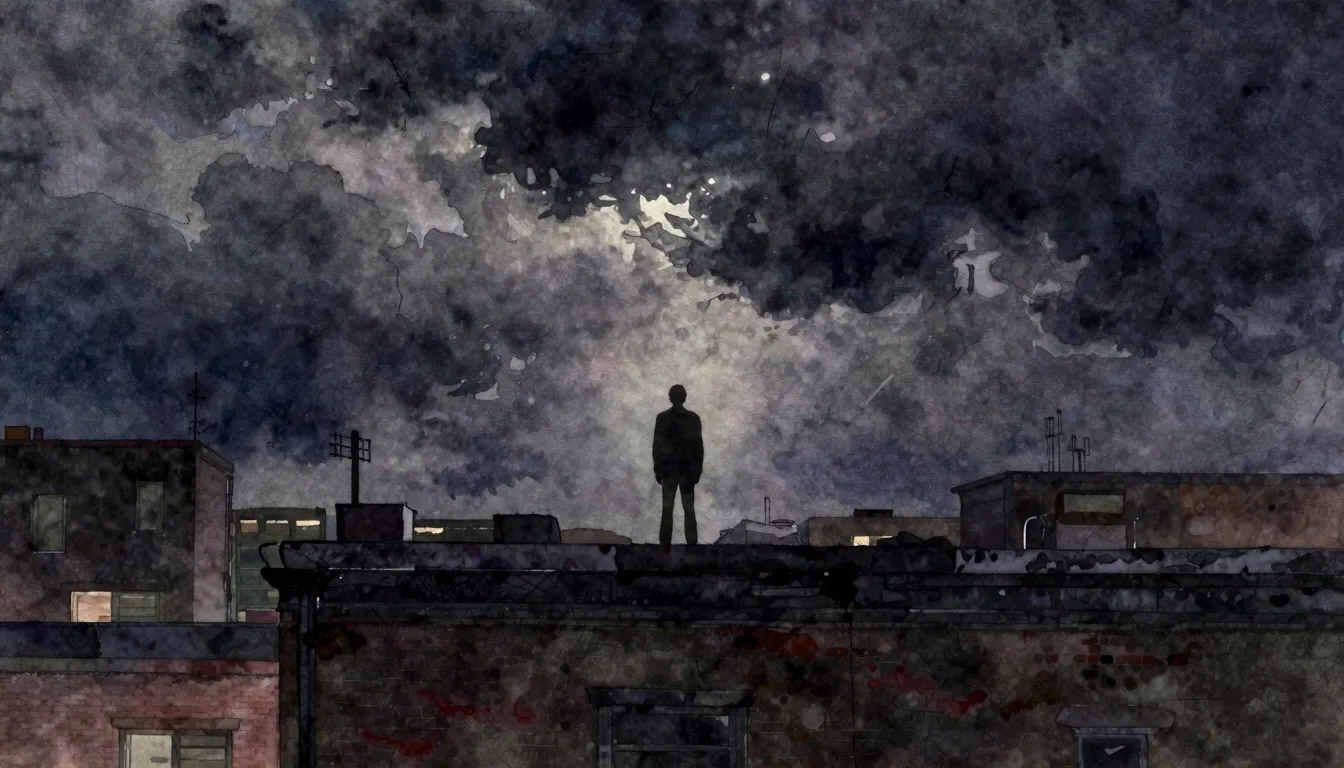 Vibrant watercolor style. A dark, moody urban aesthetic, a s...