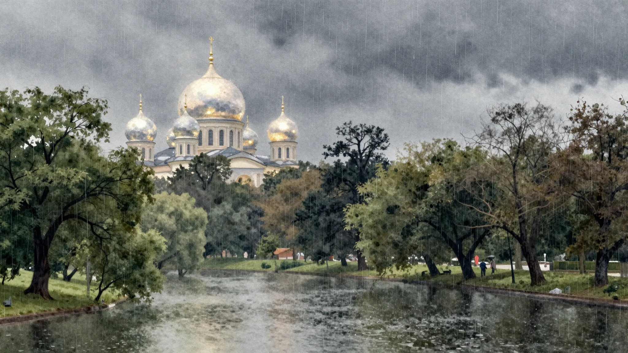 Watercolor style. Watercolor style landscape of a park in th...