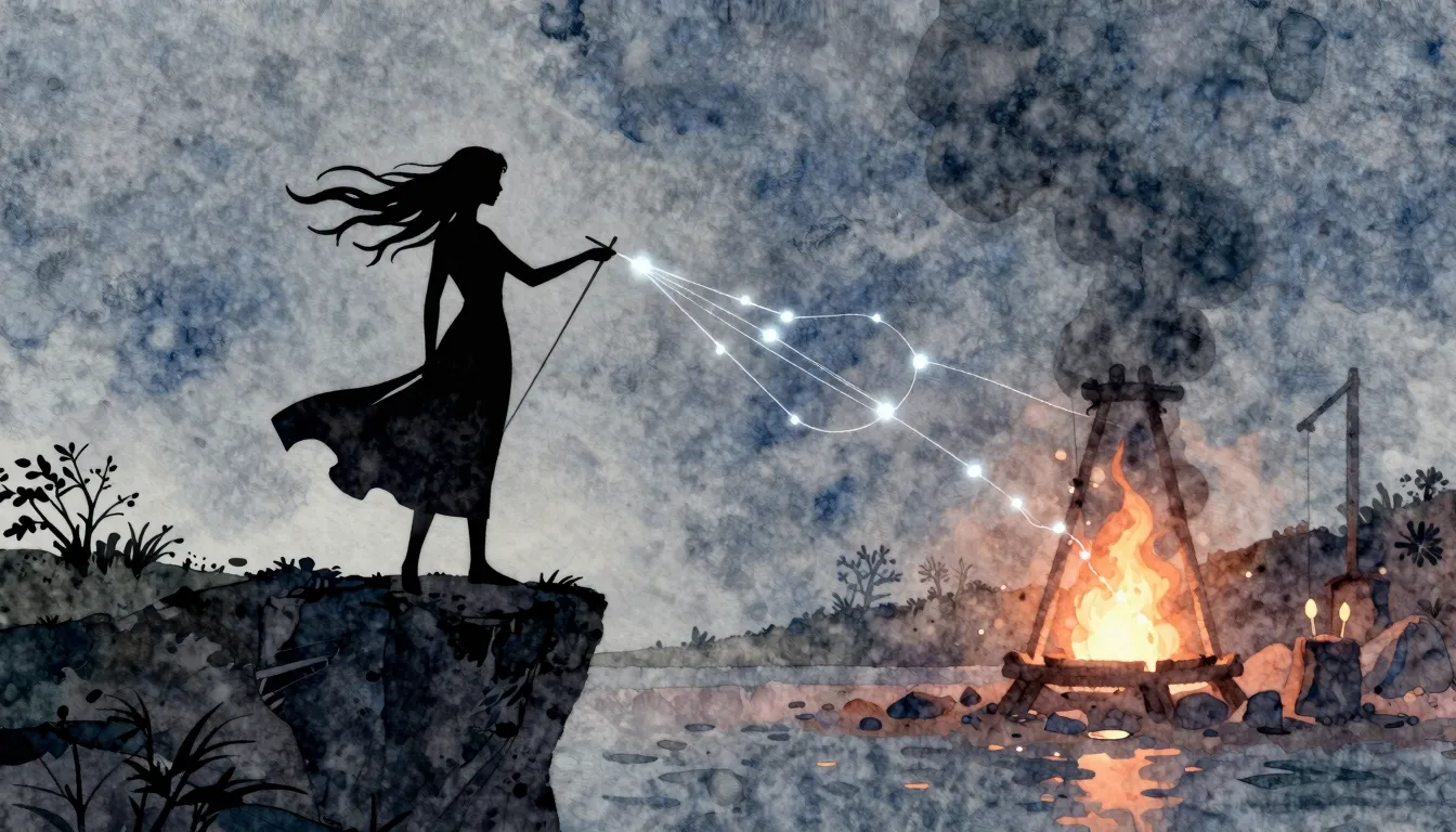 Watercolor style. Silhouette of a woman standing on a cliff ...