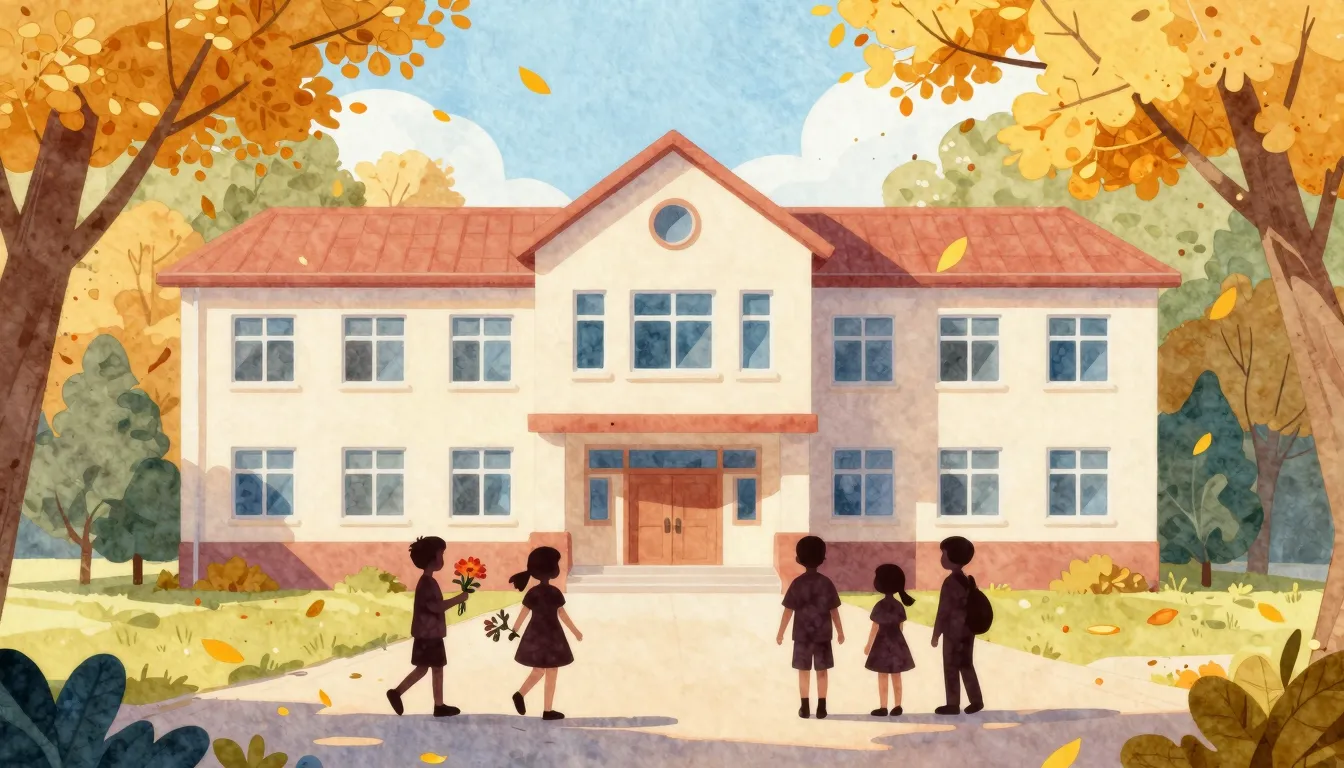Watercolor style. A bright autumn day with golden leaves fal...