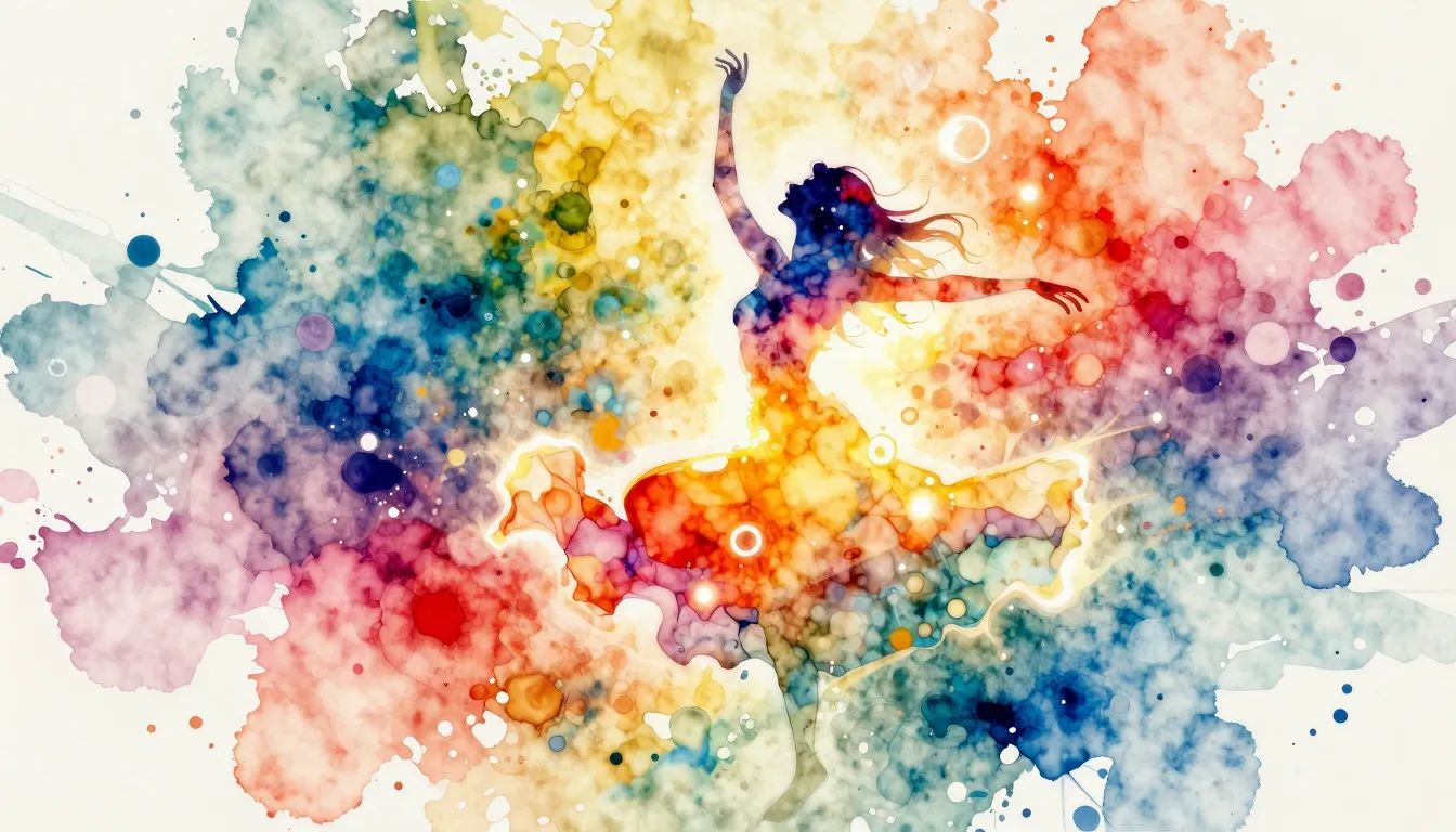 Watercolor style. A bright abstract painting with colorful s...