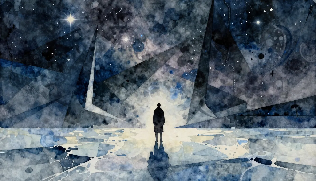 Vibrant watercolor style. Dark cinematic abstract art, a sil...