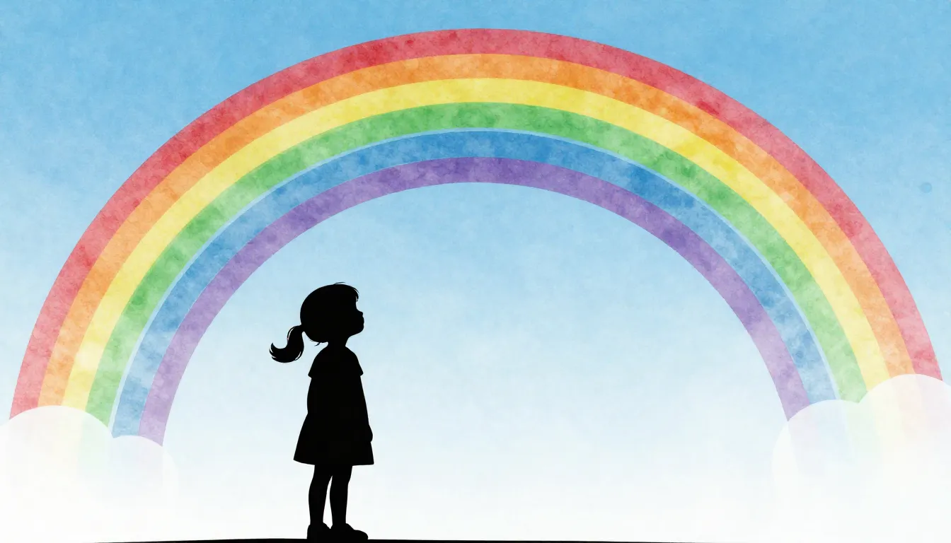 Watercolor style. Silhouette of a little girl looking at a b...