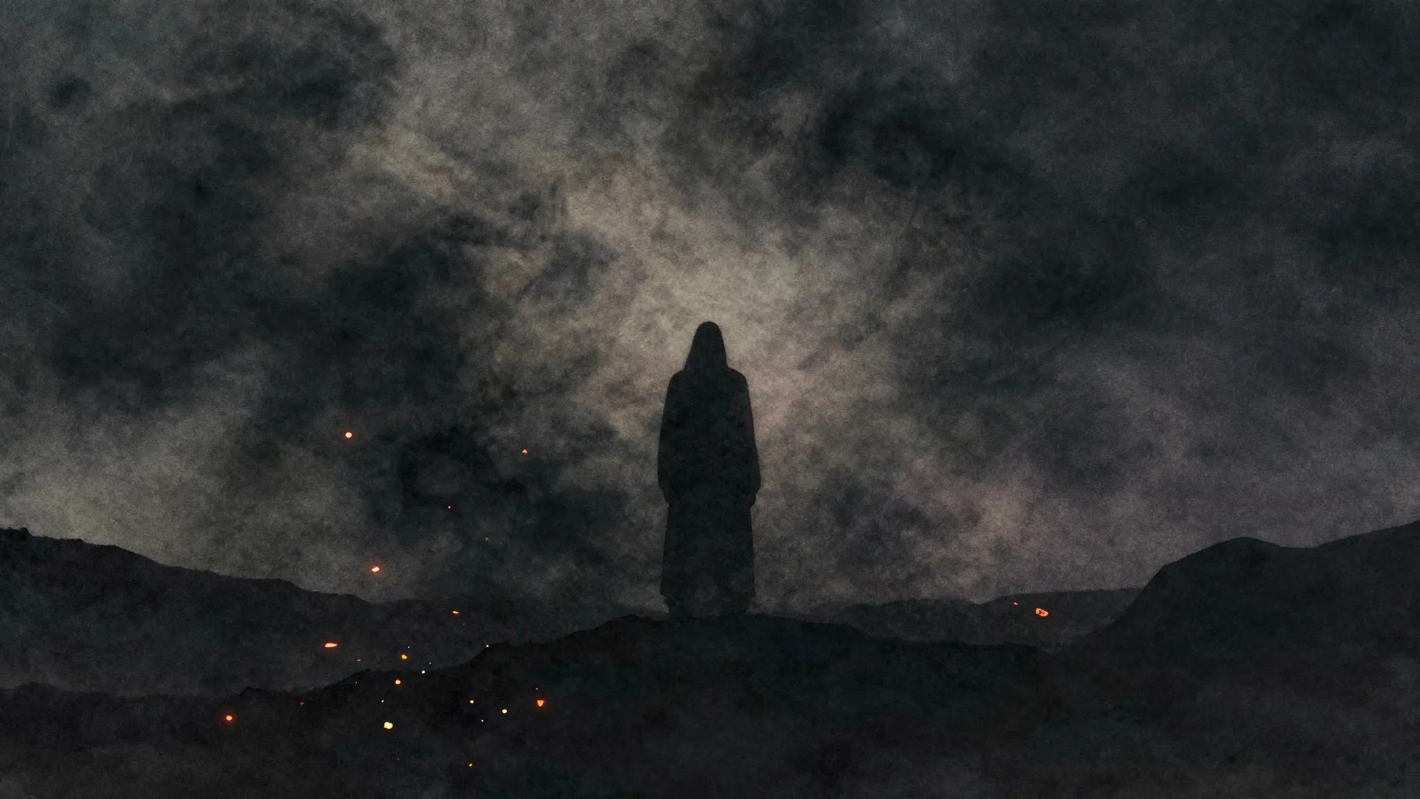 Vibrant watercolor style. Dark atmospheric rock album cover,...