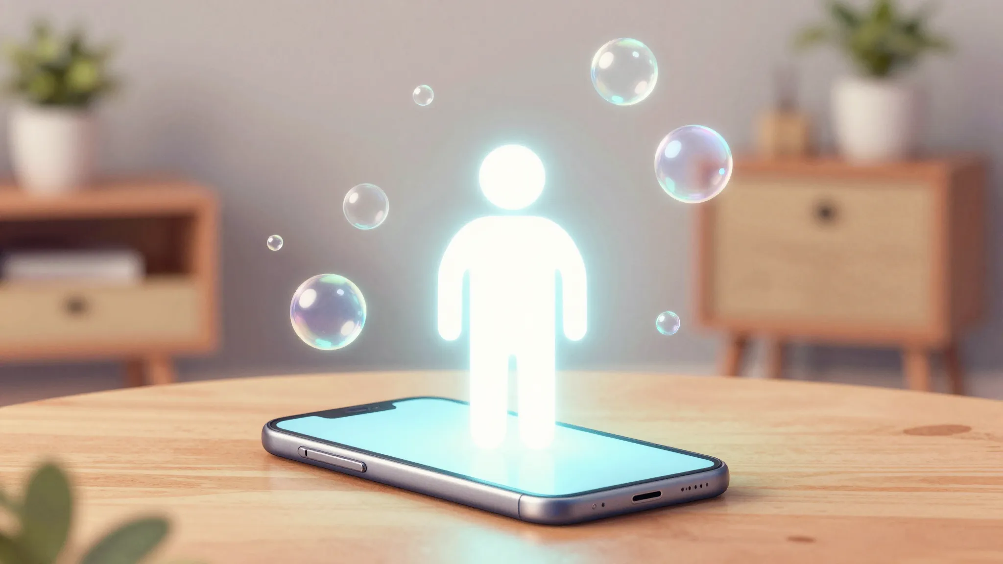 Watercolor style. Silhouette of a glowing smartphone on a ta...