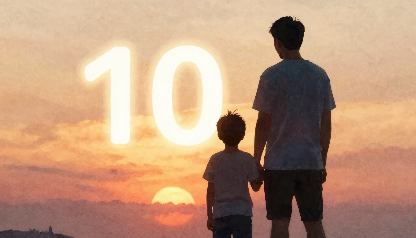 Watercolor style. Silhouette of a father and a young son sta...