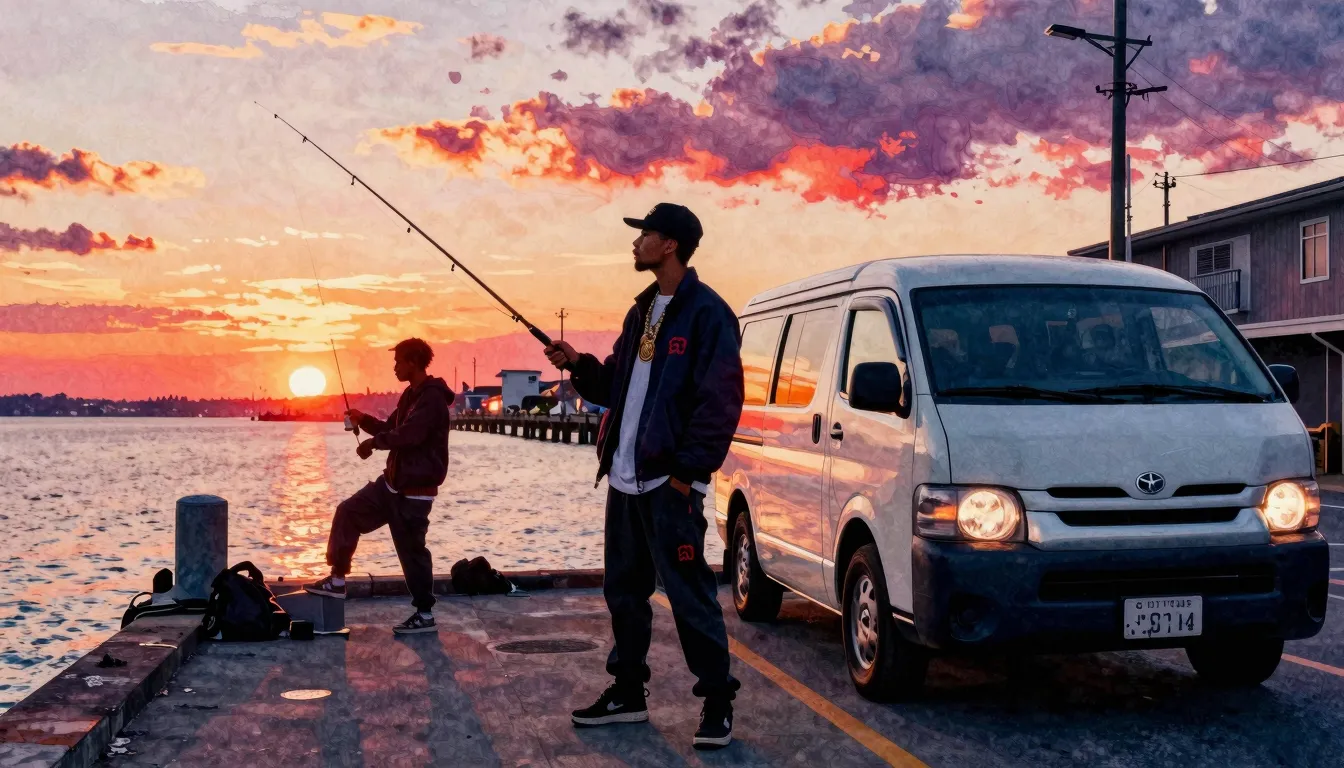 Vibrant watercolor style. Hip-hop album cover, a silhouette ...