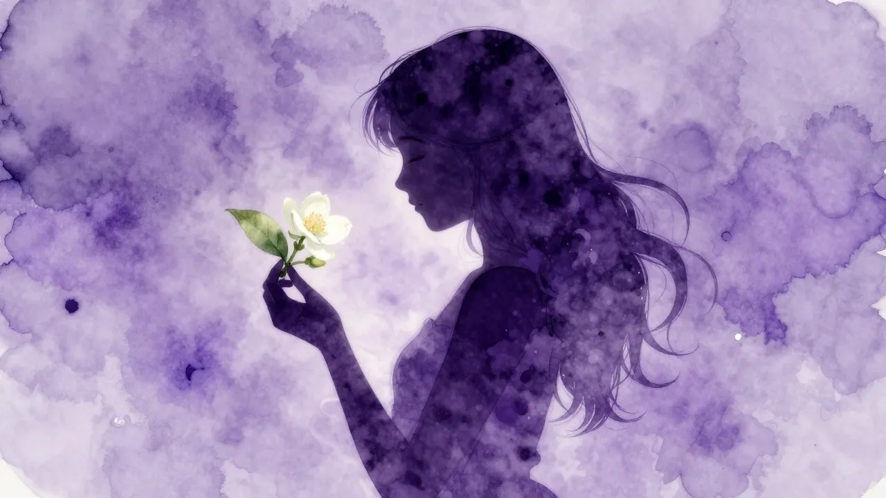 Watercolor style. A beautiful silhouette of a girl holding a...