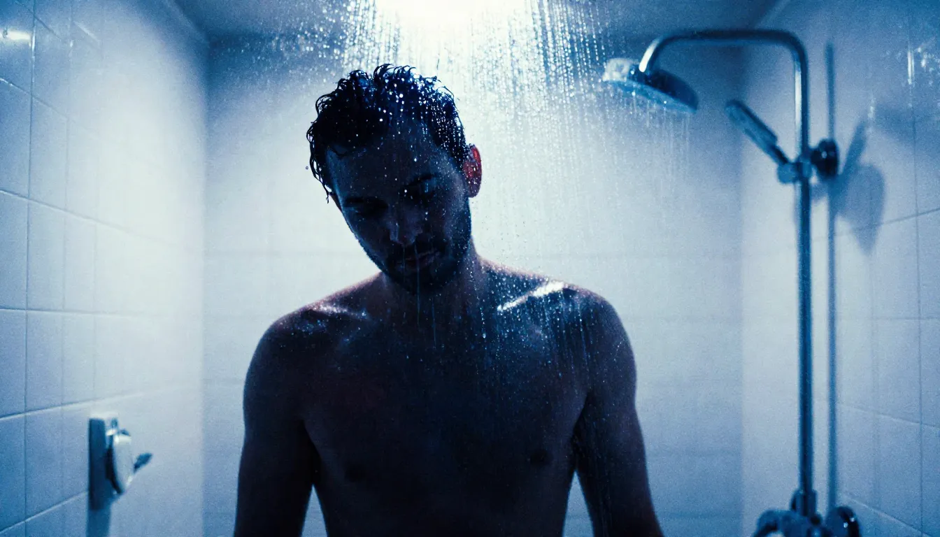 Vibrant watercolor style. A dark silhouette of a man standin...