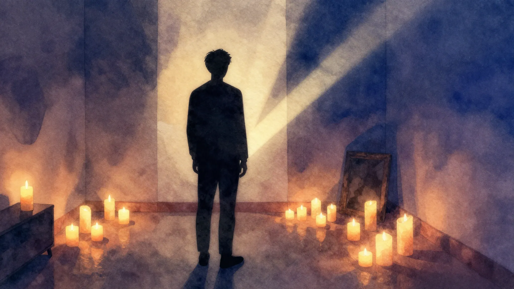 Vibrant watercolor style. Minimalist rap album cover, a dark...