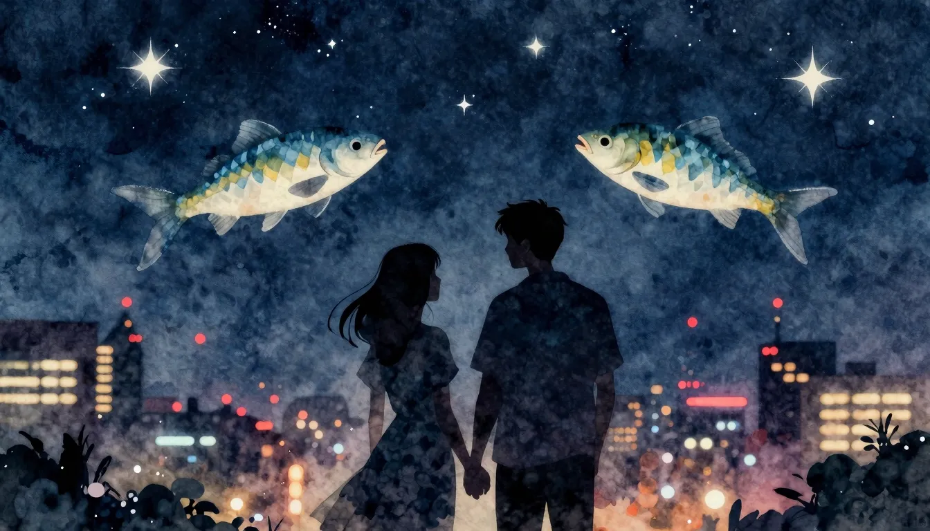 Watercolor style. Silhouette of a couple standing under the ...
