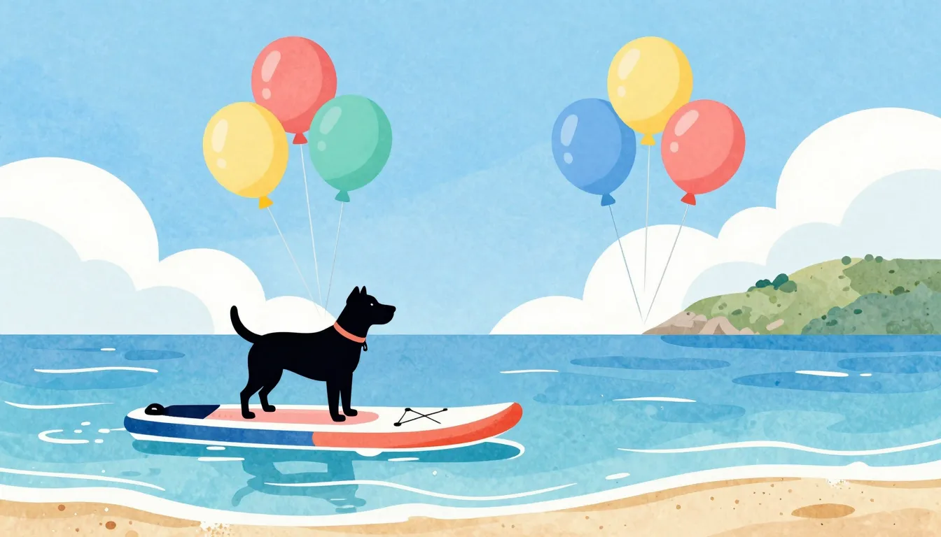 Watercolor style. A bright sunny beach with a silhouette of ...