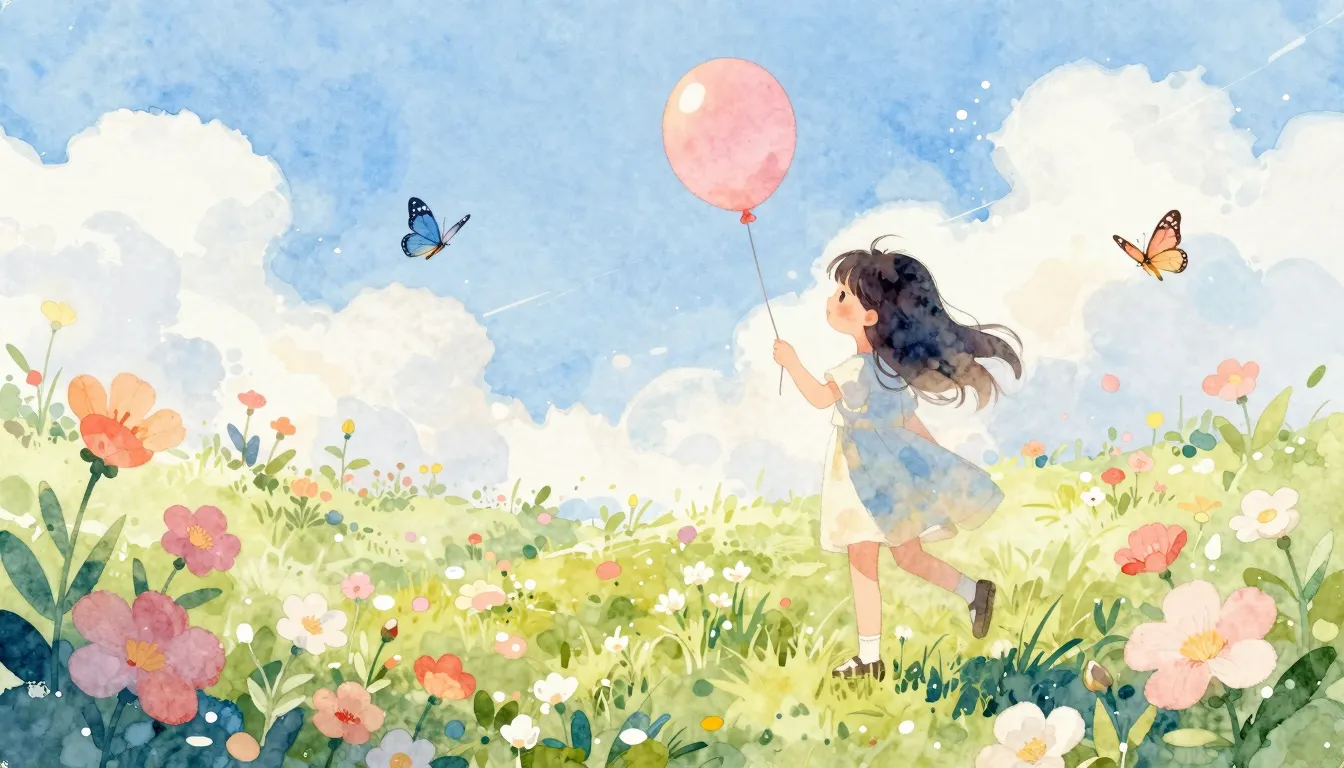 Watercolor style. A bright summer day with a silhouette of a...