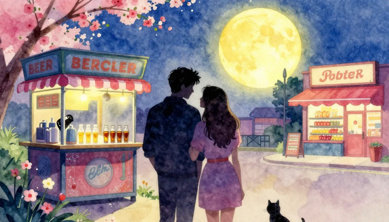 Vibrant watercolor style. A romantic silhouette of a couple ...